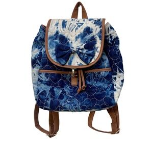 Luv Betsey by Betsey Johnson Blue Tie Dye Heart Quilted Bow Drawstring Backpack